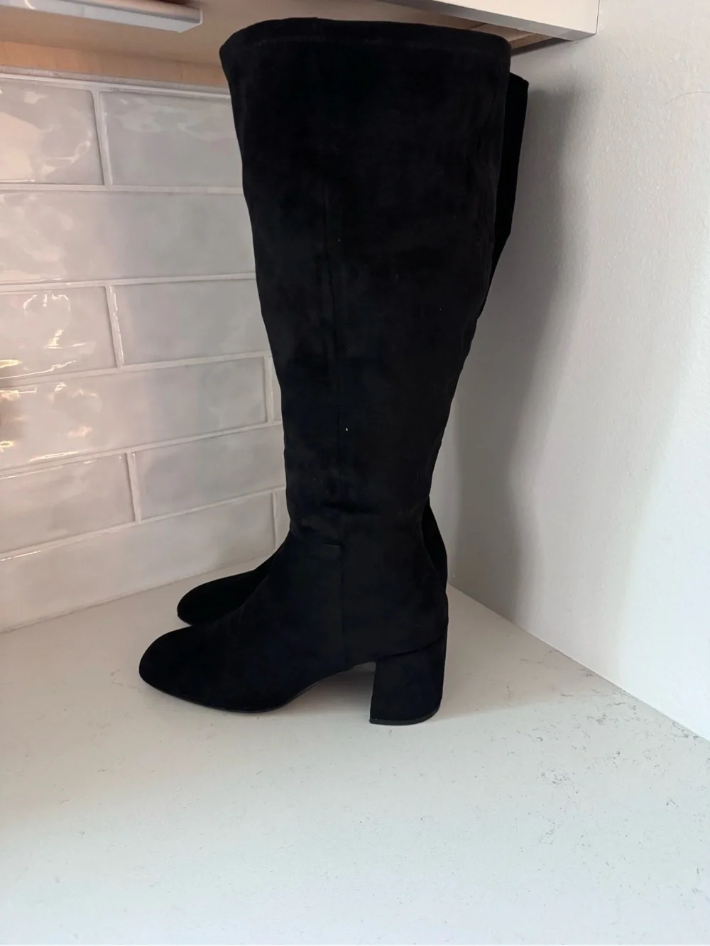 Anne Klein Wide Calf Black Knee-High Block Heel Women’s Boots